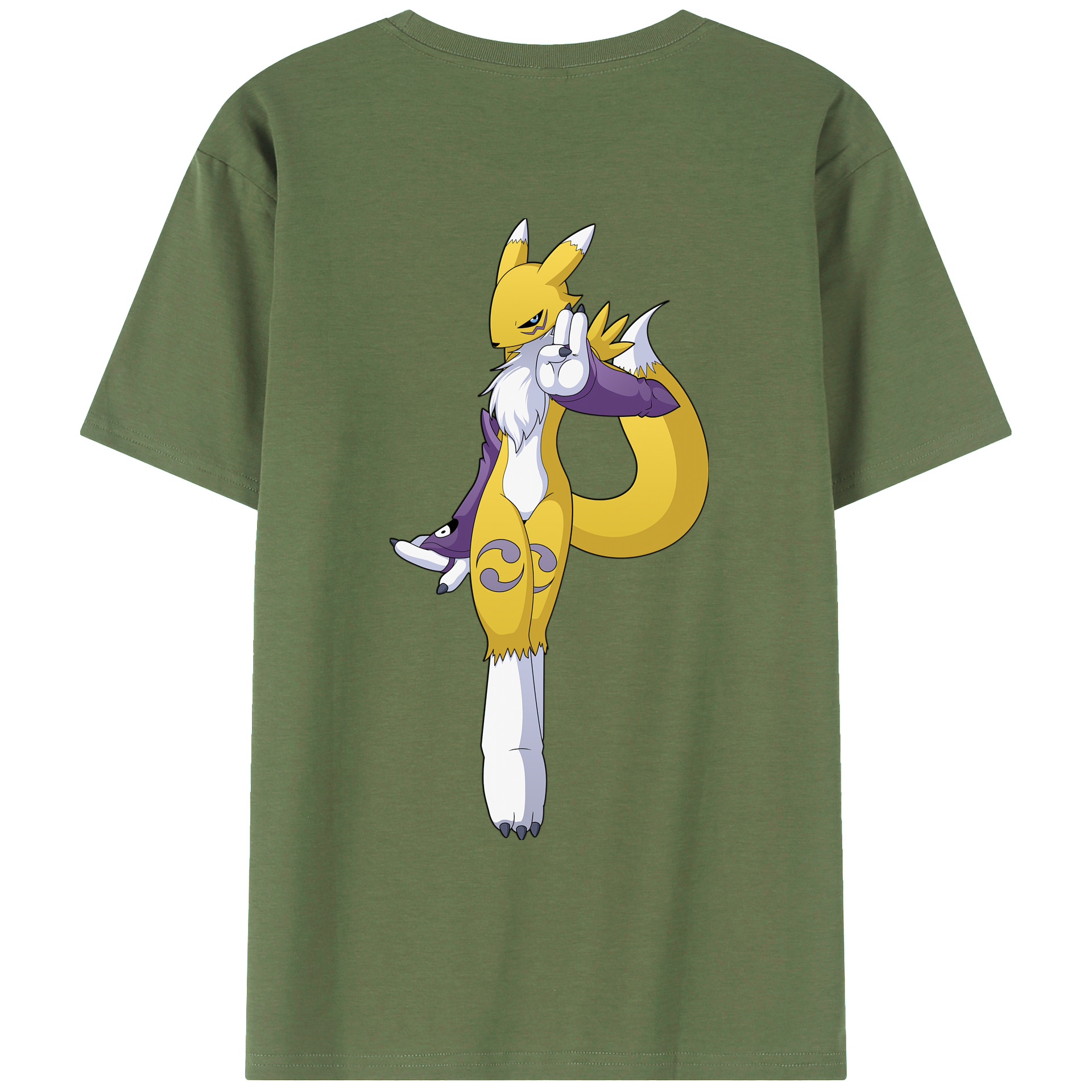 （画像用） Digimon デジタルモンスター/デジモン 綿100％ メンズ半袖Tシャツ（バックプリント） 通気性